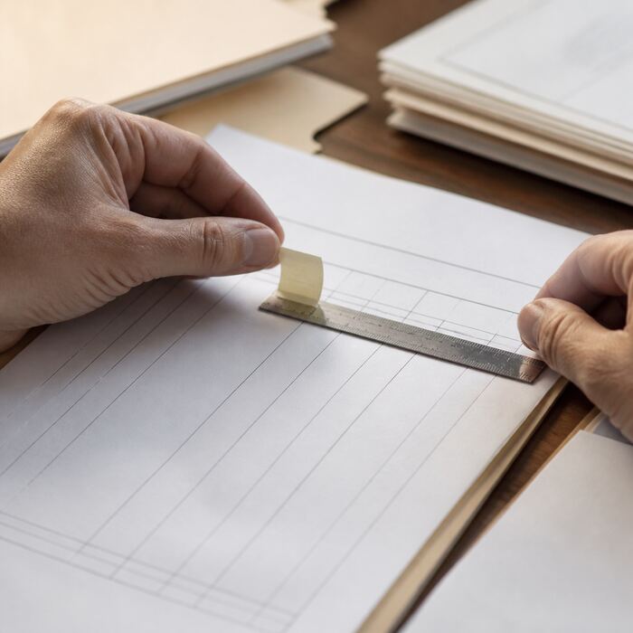 Hands and a ruler separating a disputed invoice line