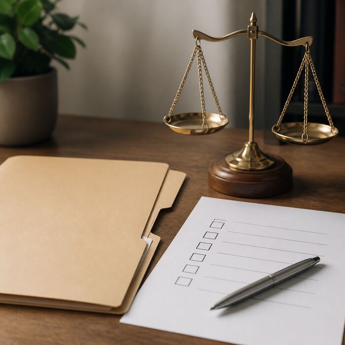 A plain folder beside a balanced paper object